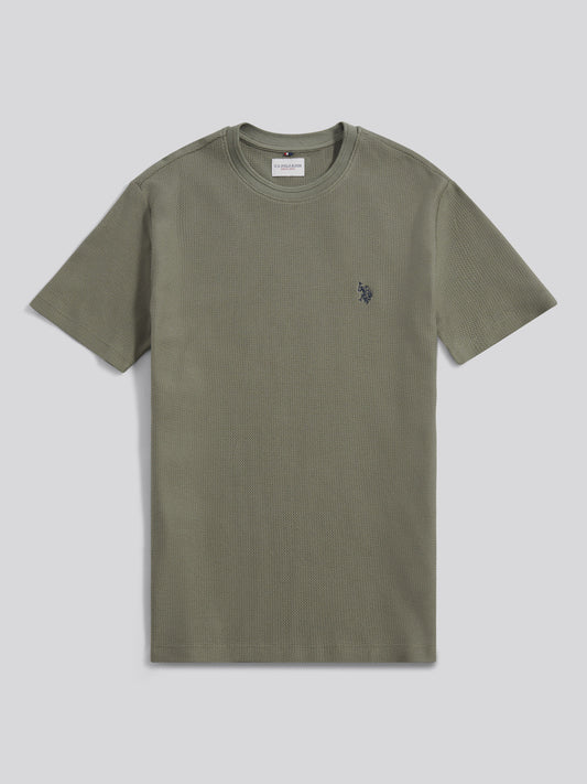Mens Herringbone Texture T-Shirt in Mulled Basil