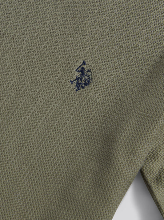 Mens Herringbone Texture T-Shirt in Mulled Basil
