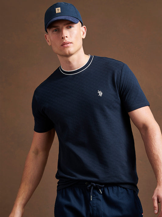 Mens Tipped Pique T-Shirt in Dark Sapphire Navy
