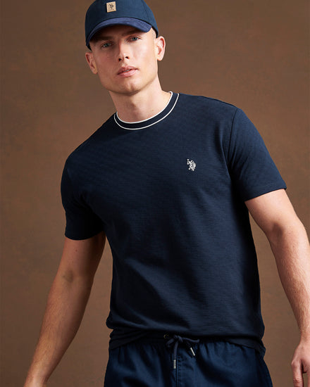 Mens Tipped Pique T-Shirt in Dark Sapphire Navy