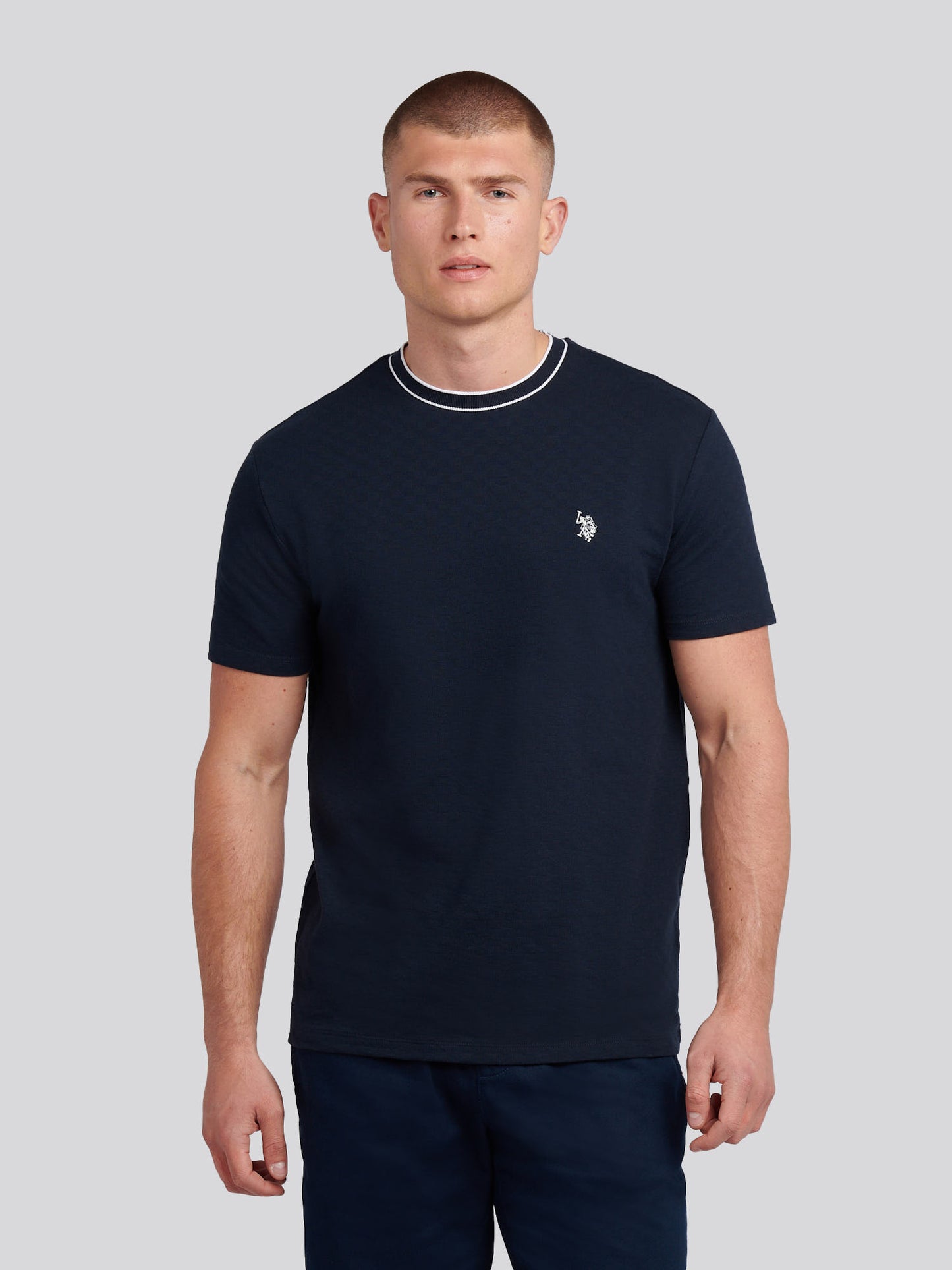 Mens Tipped Pique T-Shirt in Dark Sapphire Navy