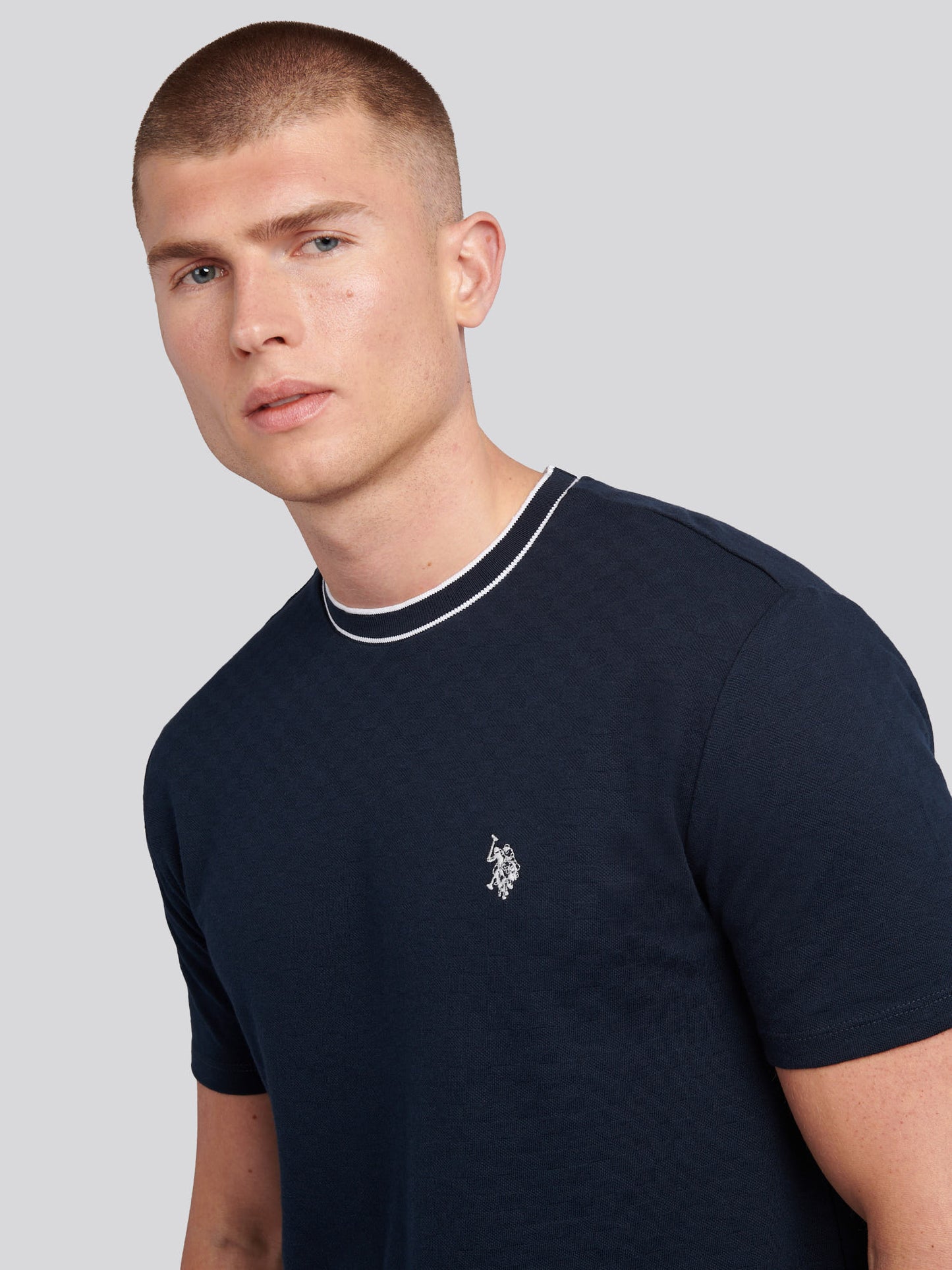 Mens Tipped Pique T-Shirt in Dark Sapphire Navy