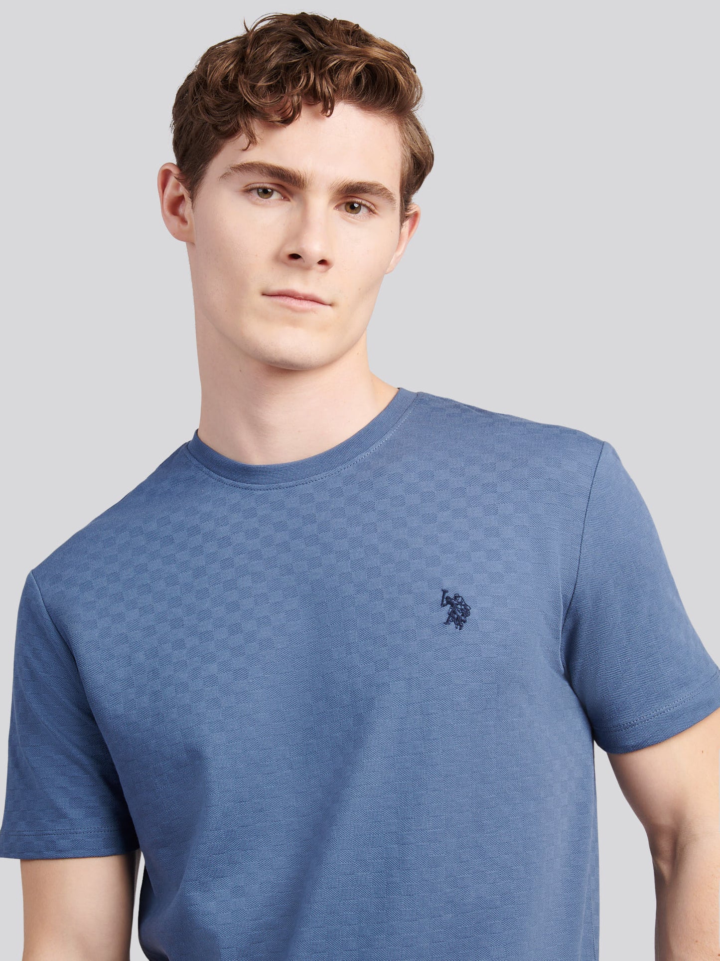 Mens Check Texture T-Shirt in Vintage Indigo