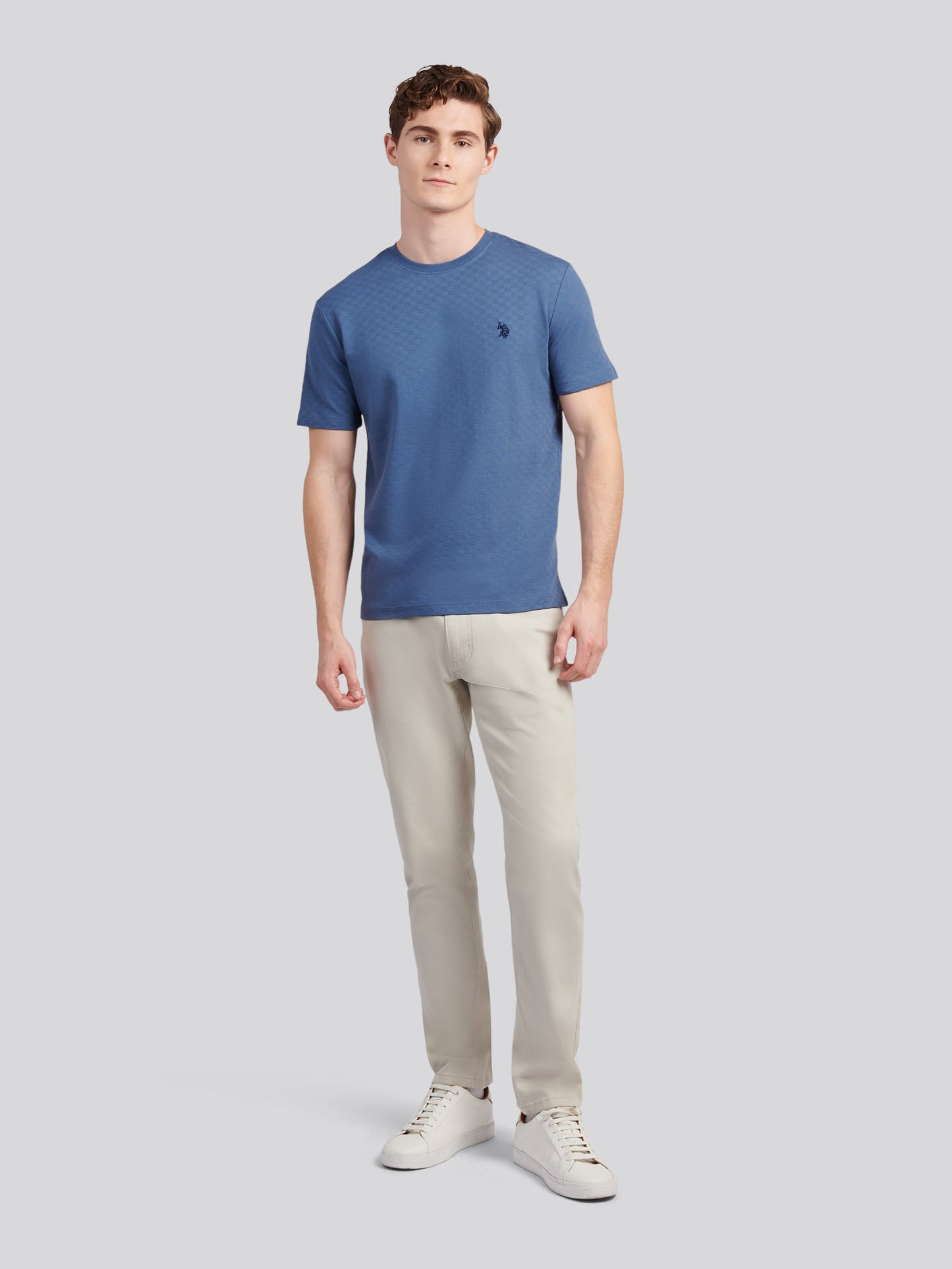 Mens Check Texture T-Shirt in Vintage Indigo