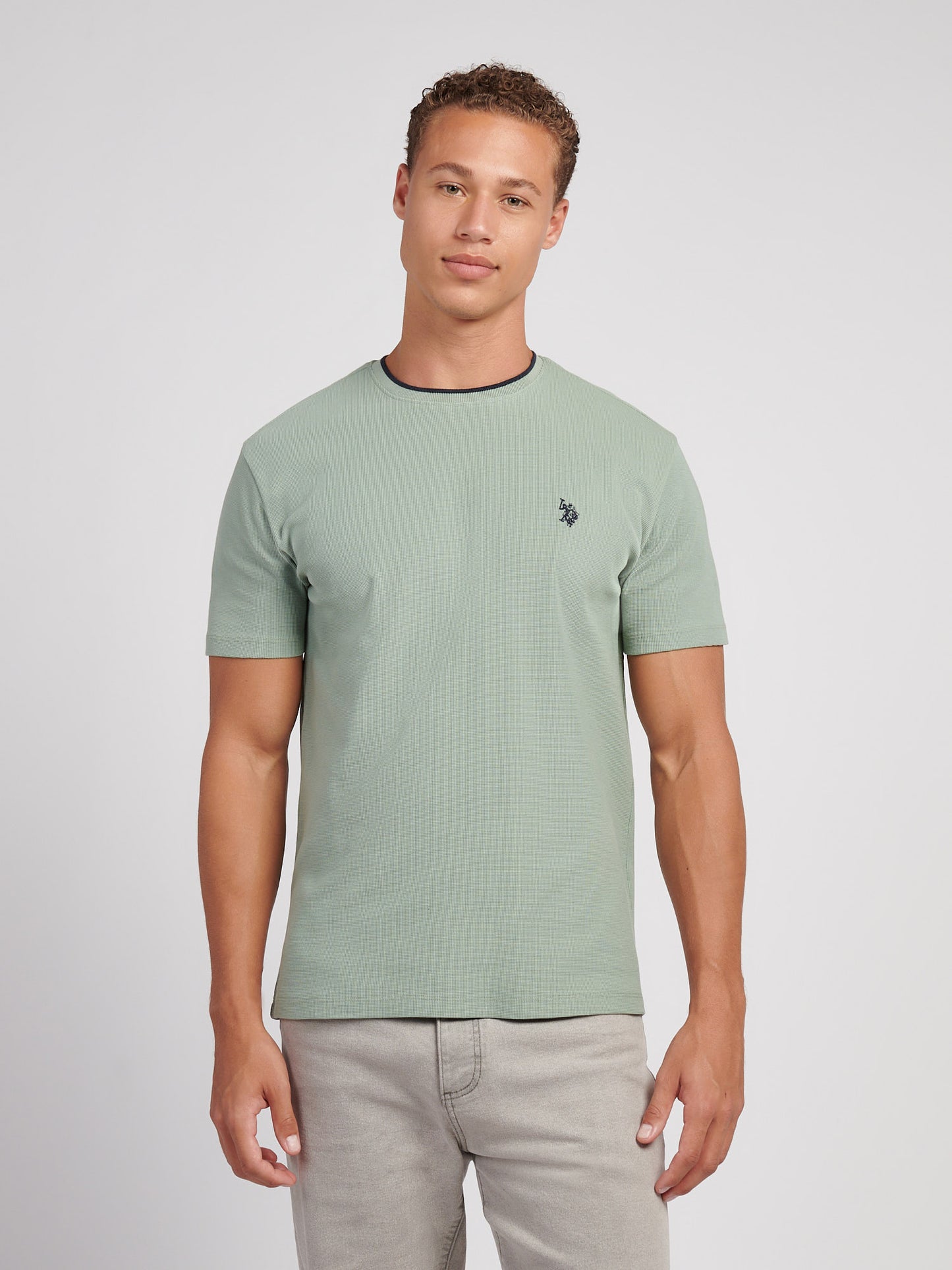 Mens Knit Texture Jersey T-Shirt in Iceberg Green