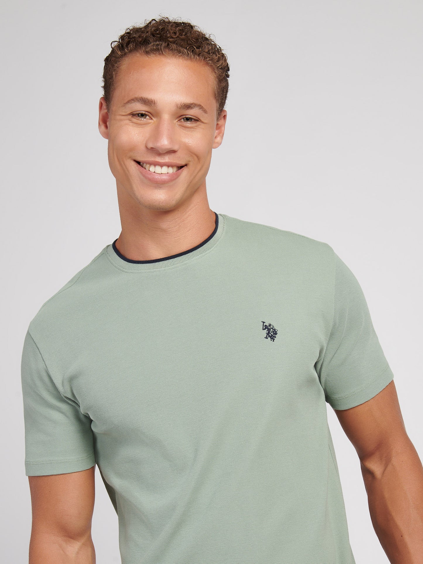 Mens Knit Texture Jersey T-Shirt in Iceberg Green