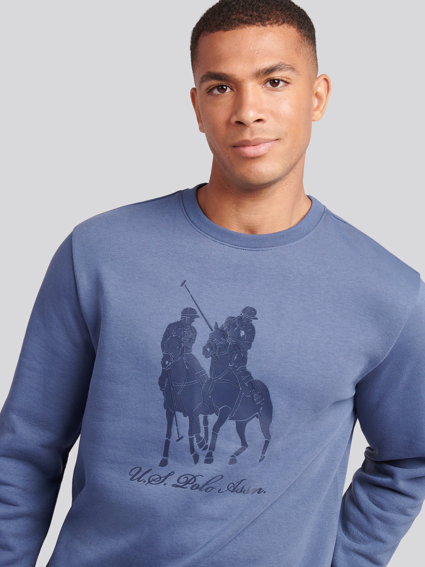 Mens Tonal Double Horsemen Print Crew in Vintage Indigo