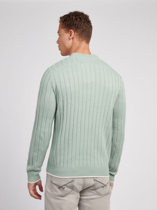 Mens Rib Knit Crew in Iceberg Green