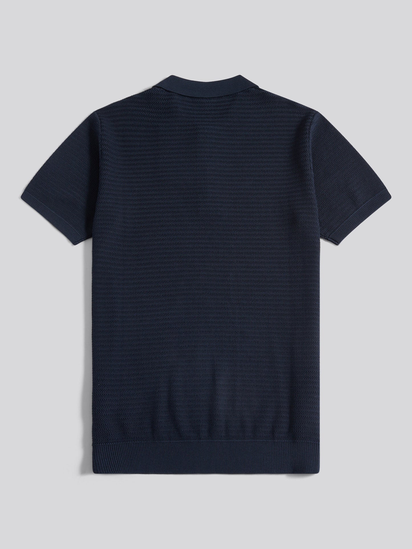 Mens Vertical Texture Knit Long Sleeve Polo Shirt in Dark Sapphire Navy