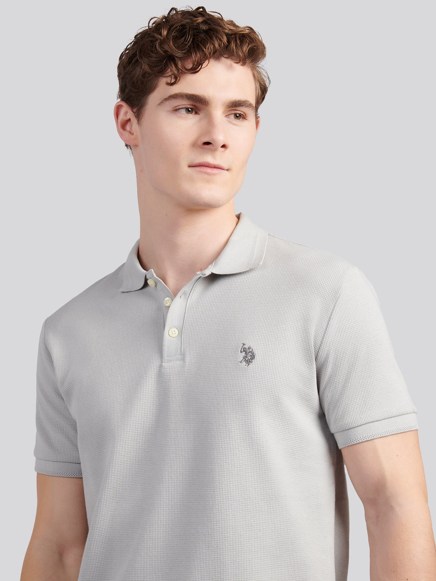 Mens Waffle Texture Polo Shirt in High Rise