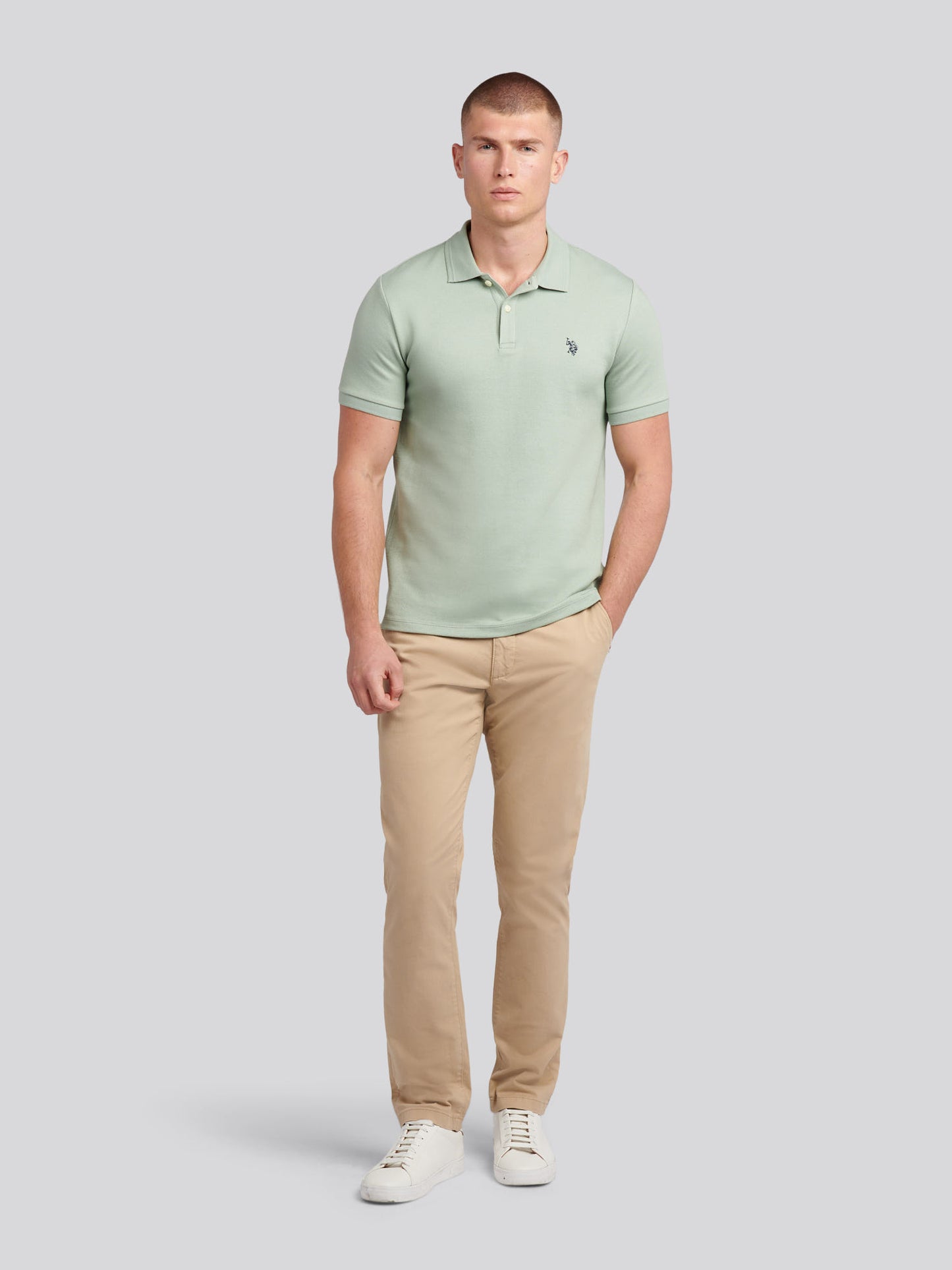 Mens Twill Texture Polo Shirt in Iceberg Green