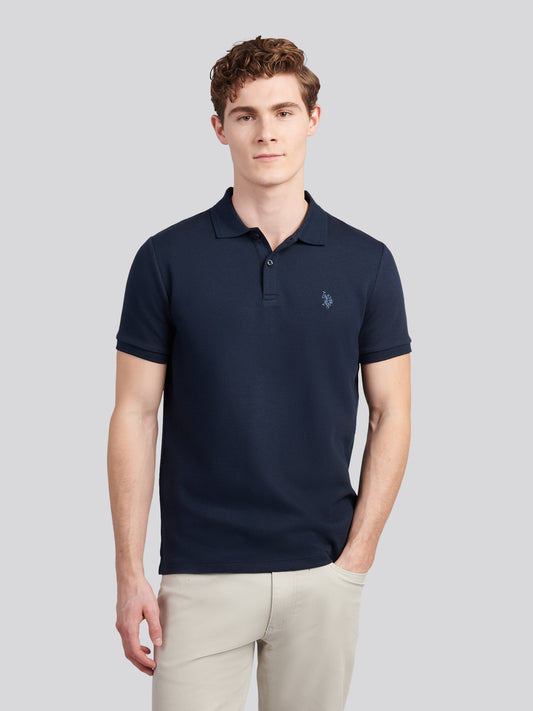 Mens Twill Texture Polo Shirt in Dark Sapphire Navy / Moonlight Blue DHM