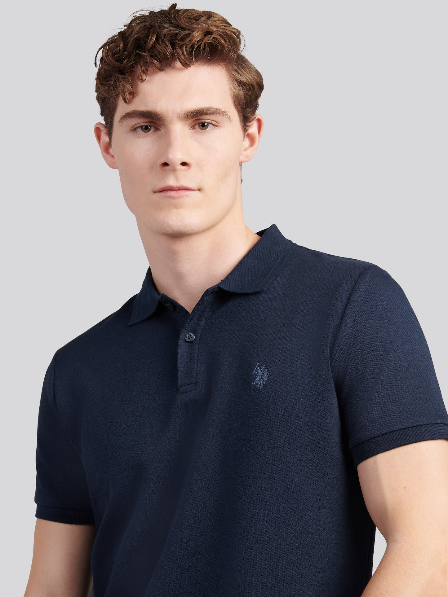 Mens Twill Texture Polo Shirt in Dark Sapphire Navy / Moonlight Blue DHM