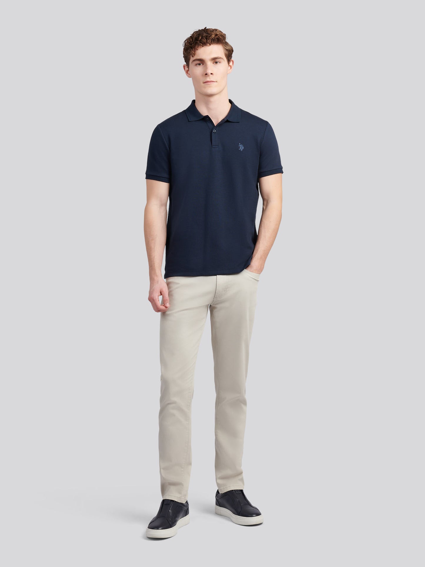 Mens Twill Texture Polo Shirt in Dark Sapphire Navy / Moonlight Blue DHM