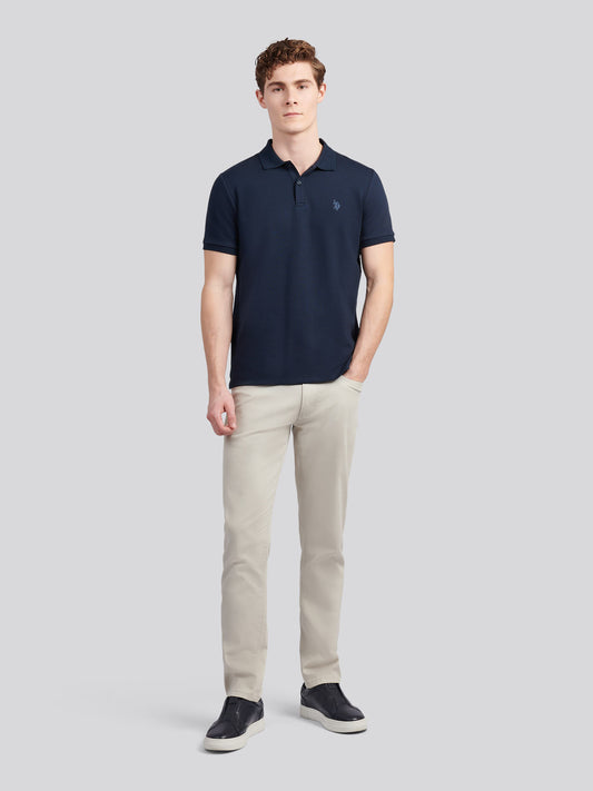 Mens Twill Texture Polo Shirt in Dark Sapphire Navy / Moonlight Blue DHM
