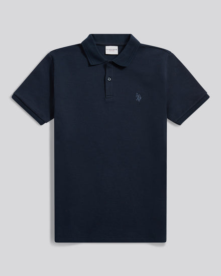 Mens Twill Texture Polo Shirt in Dark Sapphire Navy / Moonlight Blue DHM
