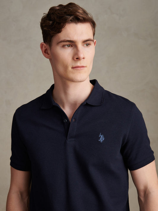 Mens Twill Texture Polo Shirt in Dark Sapphire Navy