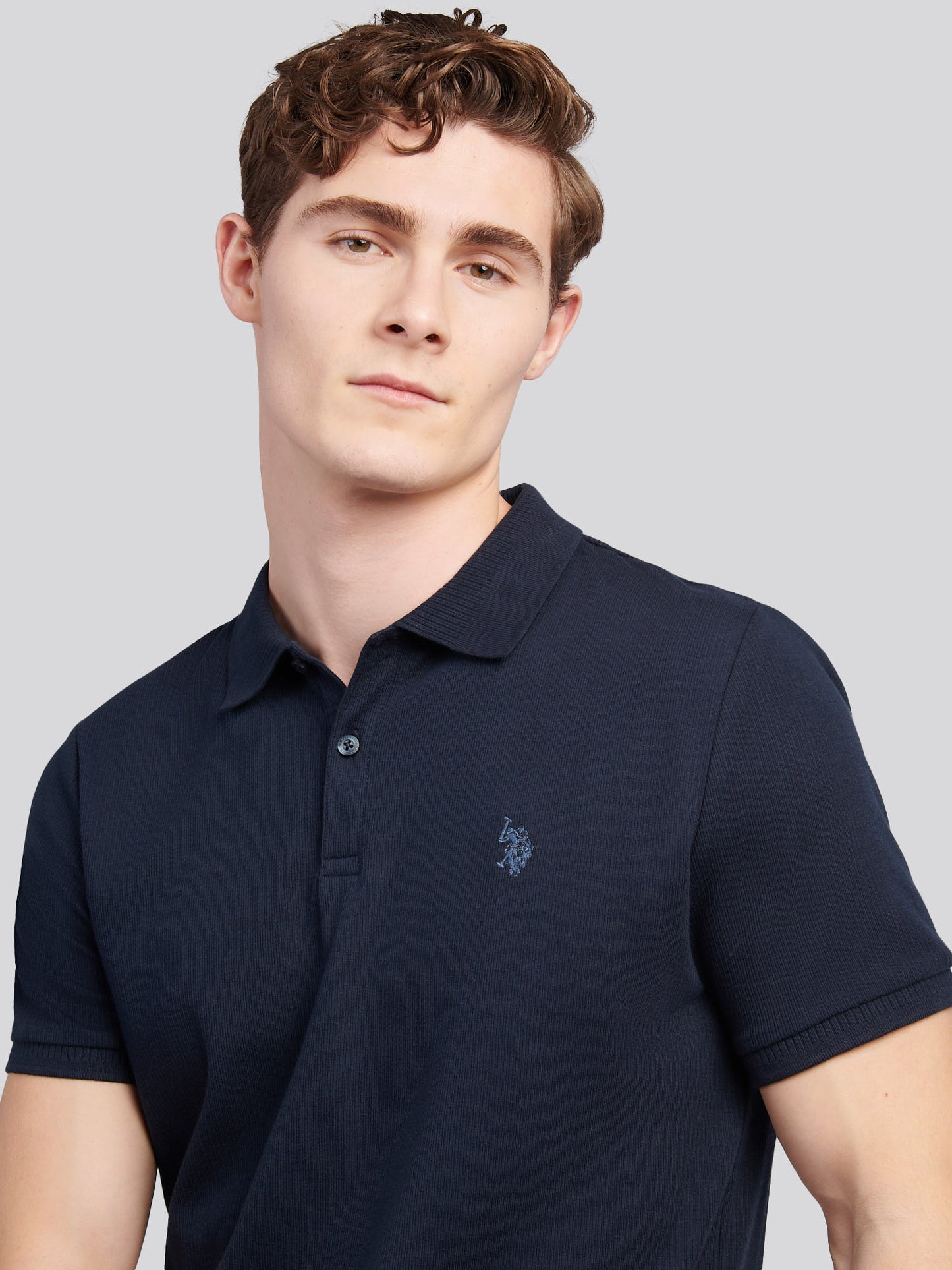 Mens Vertical Texture Polo Shirt in Dark Sapphire Navy / Moonlight Blue DHM