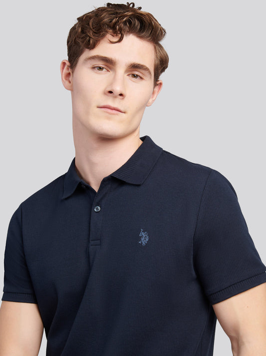 Mens Vertical Texture Polo Shirt in Dark Sapphire Navy / Moonlight Blue DHM