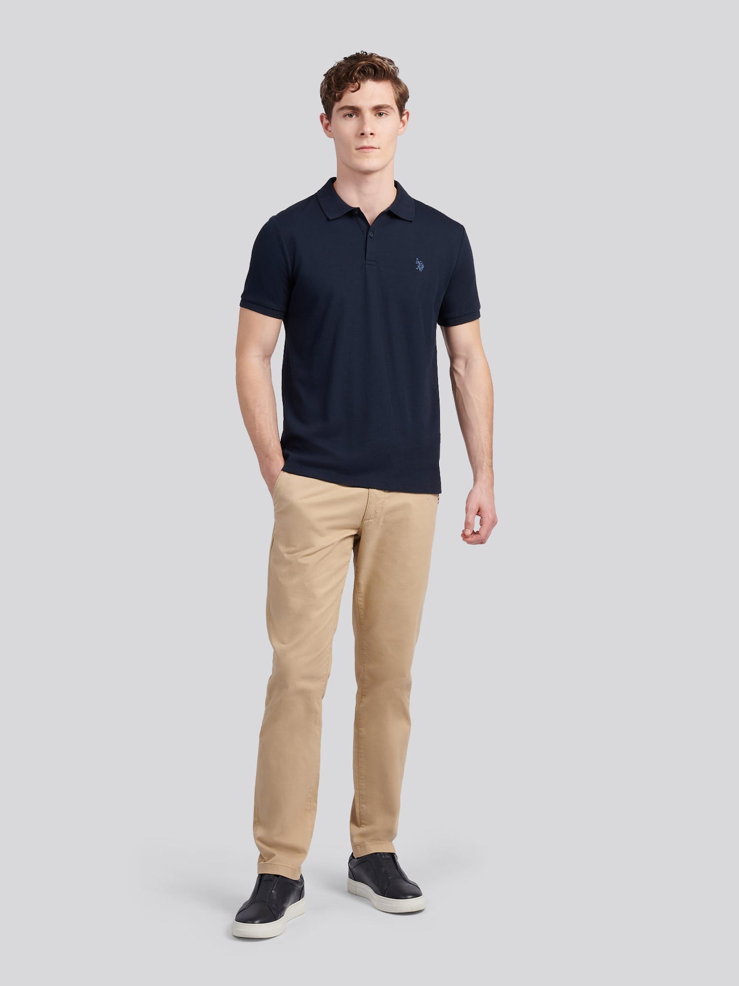 Mens Vertical Texture Polo Shirt in Dark Sapphire Navy / Moonlight Blue DHM