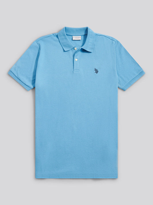 Mens Vertical Texture Polo Shirt in Heritage Blue