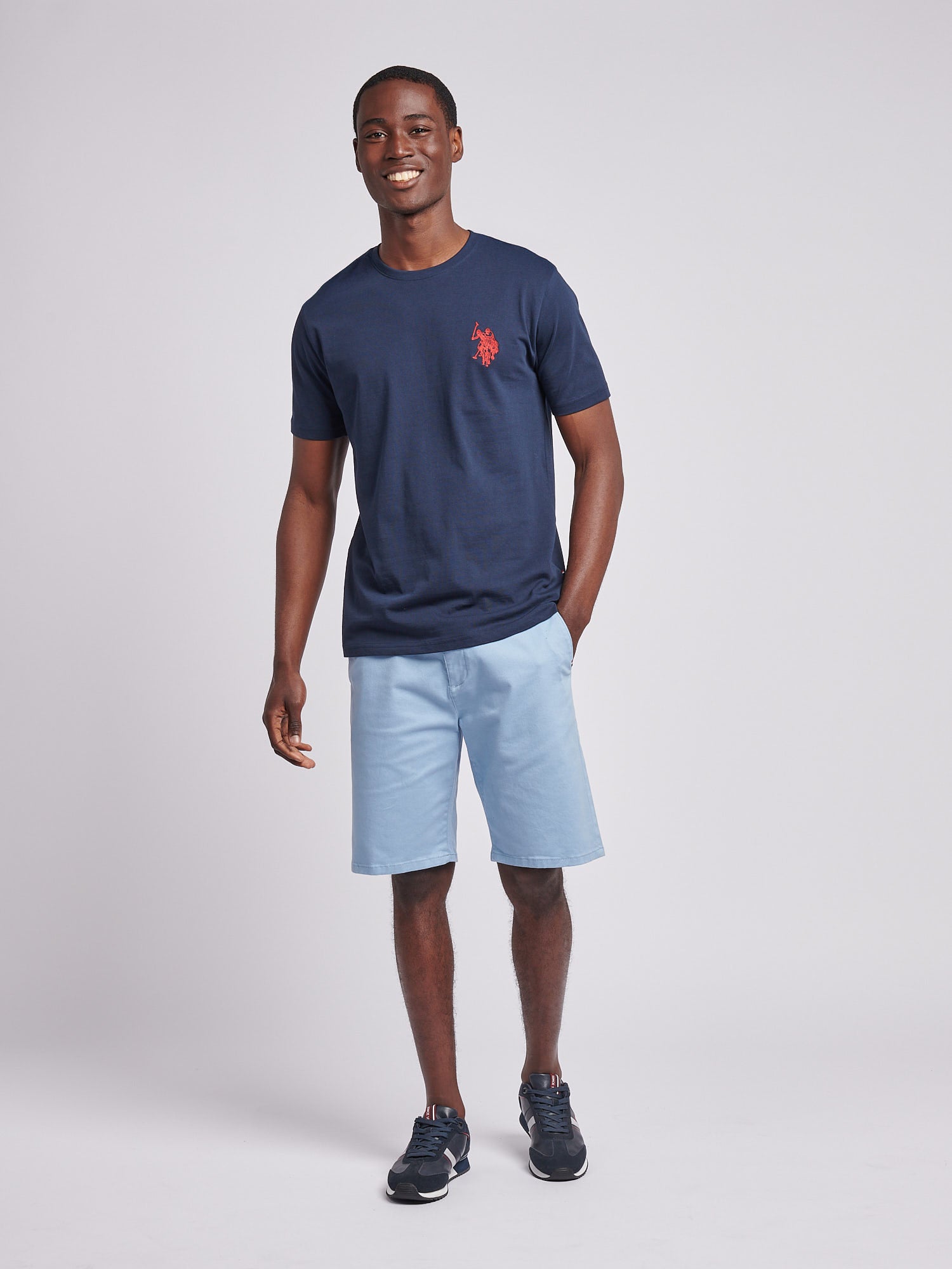 Mens Large Double Horsemen T-Shirt in Dark Sapphire Navy / Haute Red DHM