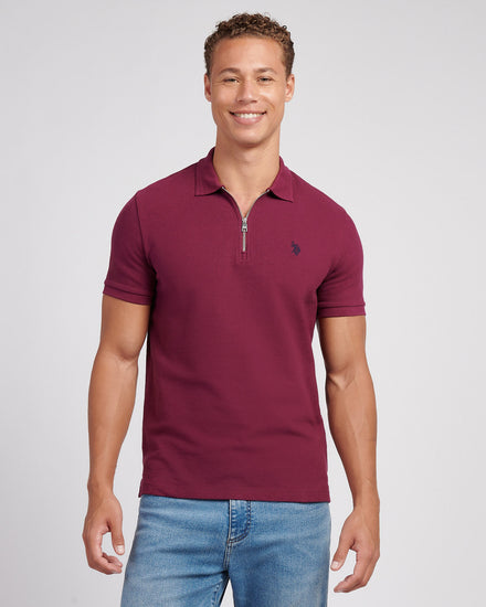 Mens Flat Pile Texture Polo Shirt in Grape Wine