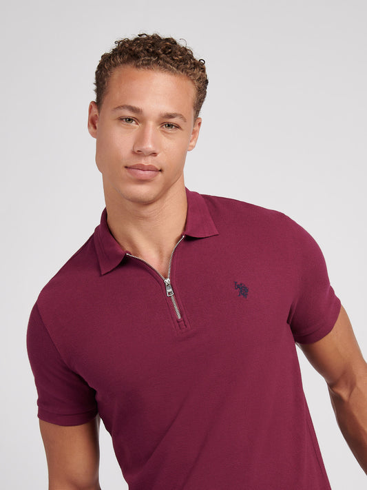 Mens Flat Pile Texture Polo Shirt in Grape Wine