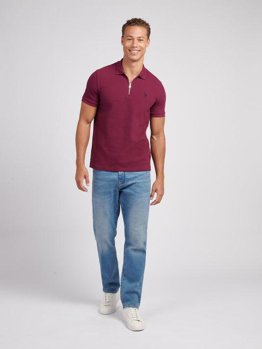 Mens Flat Pile Texture Polo Shirt in Grape Wine
