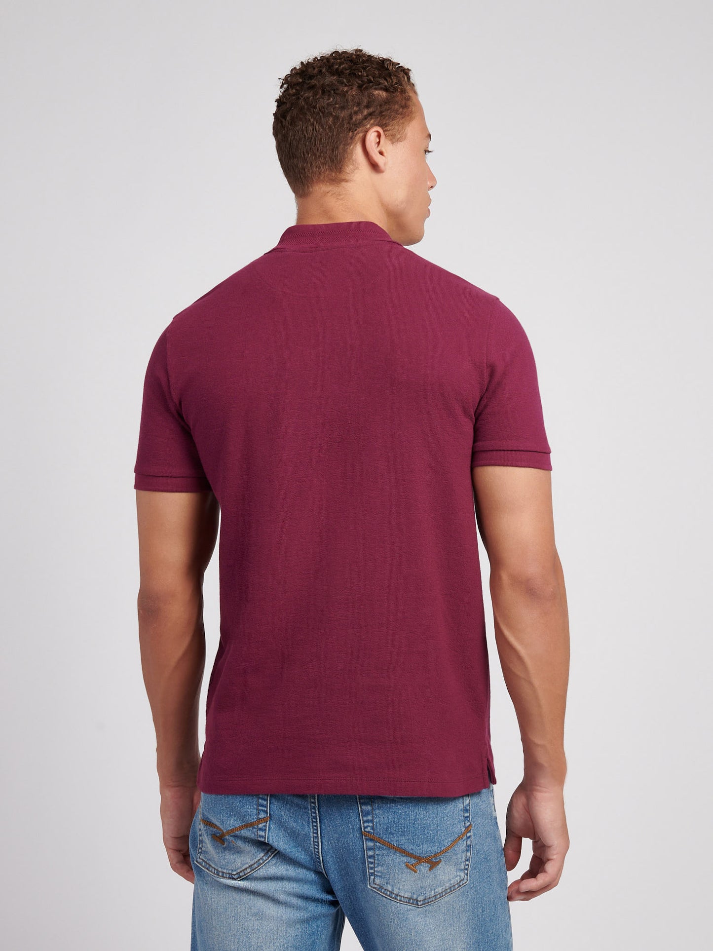 Mens Flat Pile Texture Polo Shirt in Grape Wine