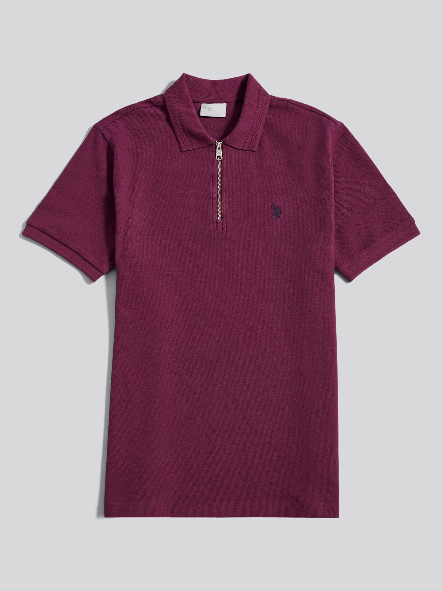 Mens Flat Pile Texture Polo Shirt in Grape Wine