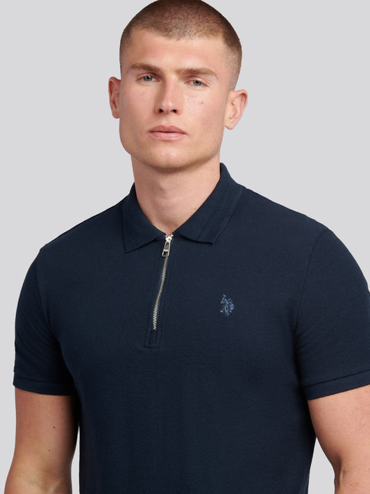 Mens Flat Pile Texture Polo Shirt in Dark Sapphire Navy / Moonlight Blue DHM