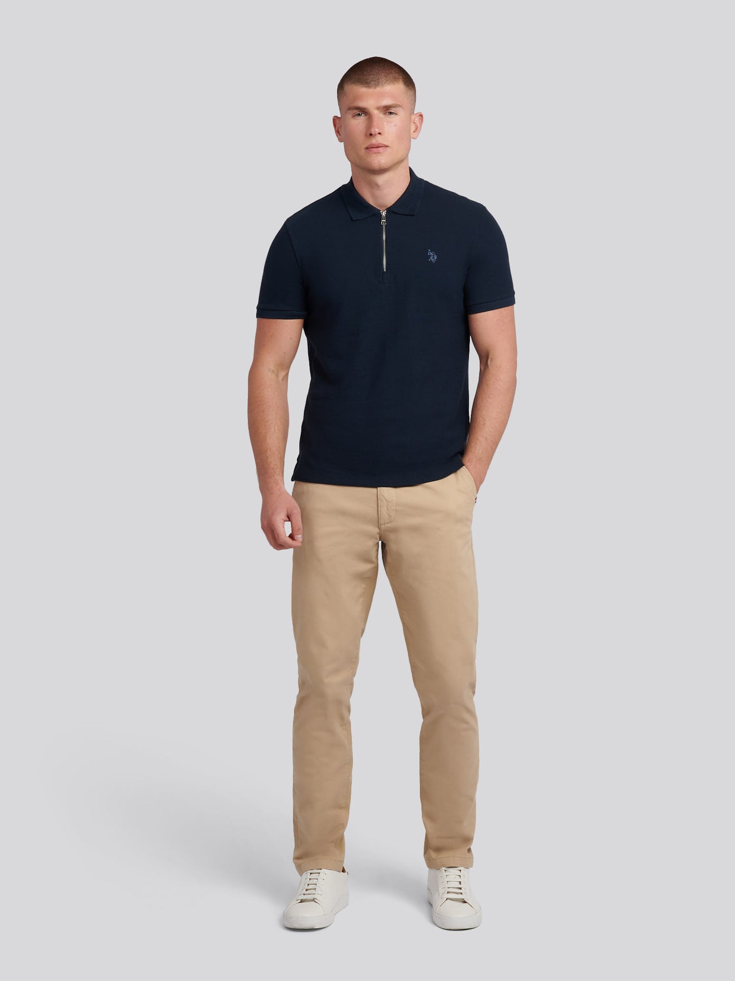 Mens Flat Pile Texture Polo Shirt in Dark Sapphire Navy / Moonlight Blue DHM