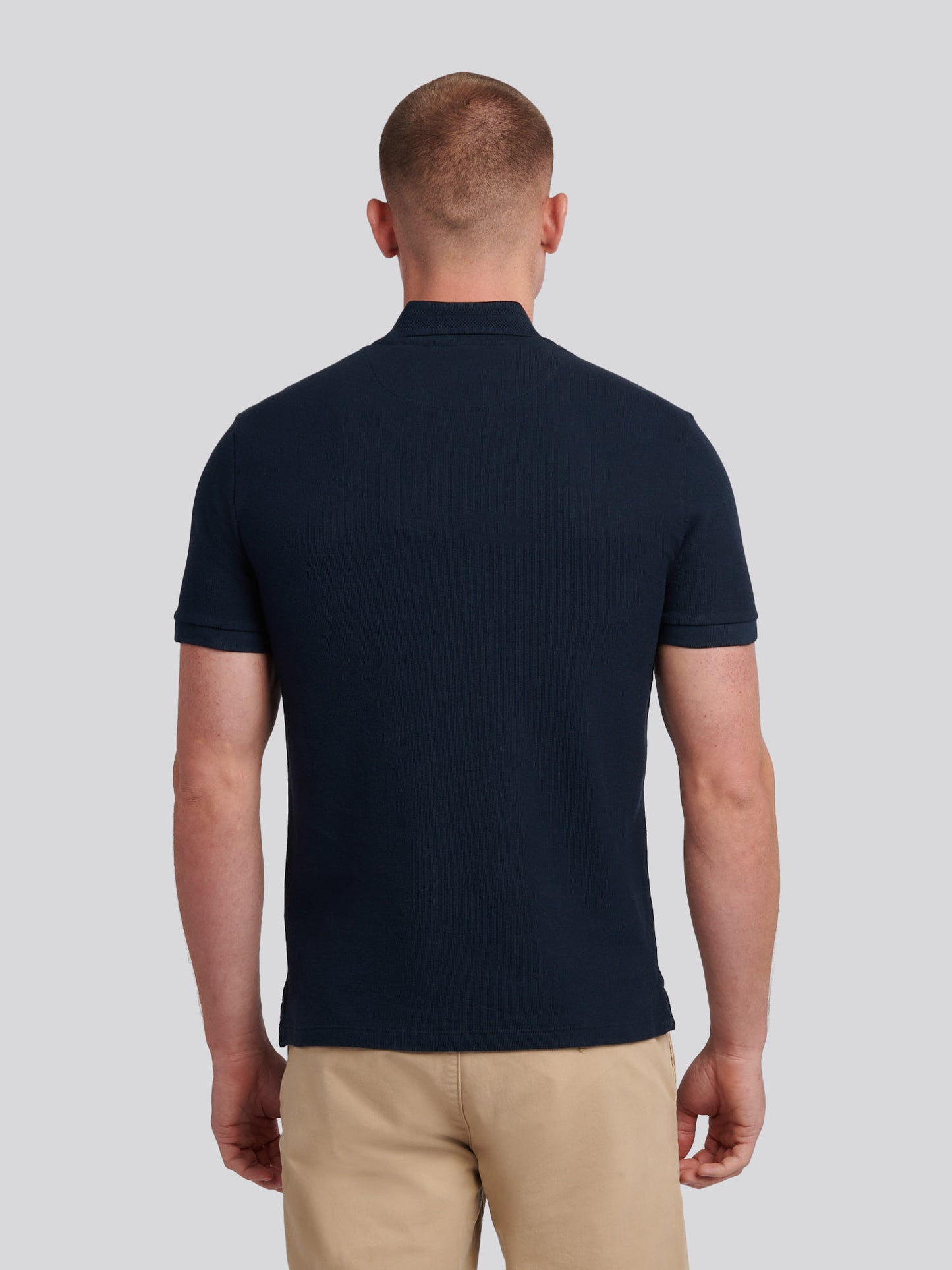 Mens Flat Pile Texture Polo Shirt in Dark Sapphire Navy / Moonlight Blue DHM