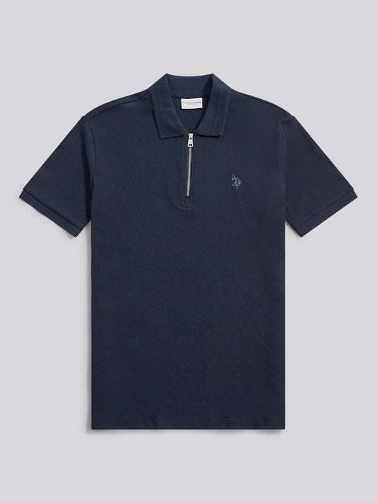 Mens Flat Pile Texture Polo Shirt in Dark Sapphire Navy / Moonlight Blue DHM