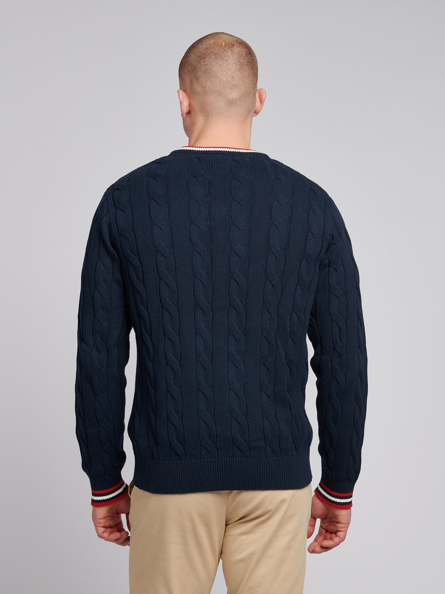 Mens Cable Knit Cricket Jumper in Dark Sapphire Navy