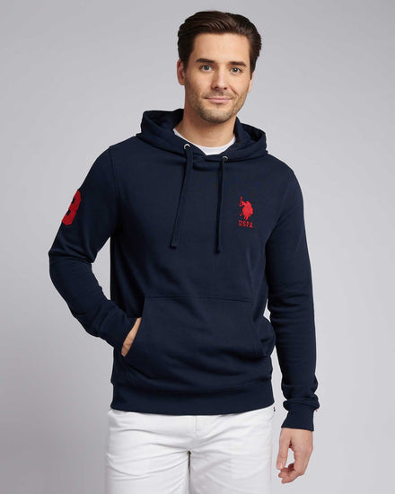 Mens Player 3 Loopback Hoodie in Dark Sapphire Navy / Haute Red DHM
