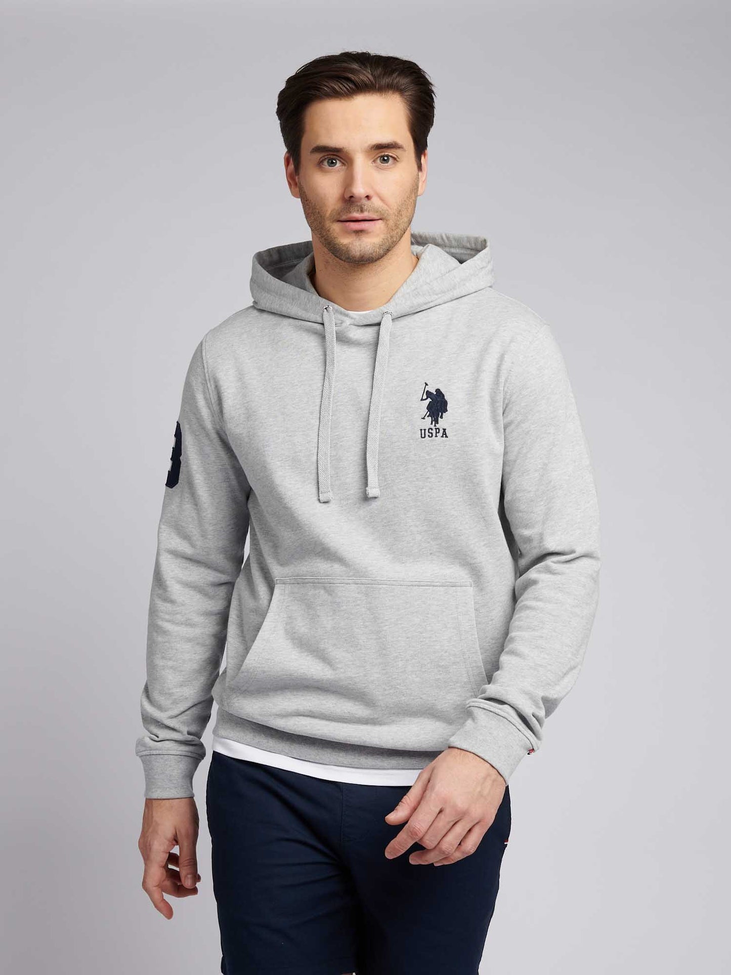 Mens Player 3 Loopback Hoodie in Mid Grey Marl