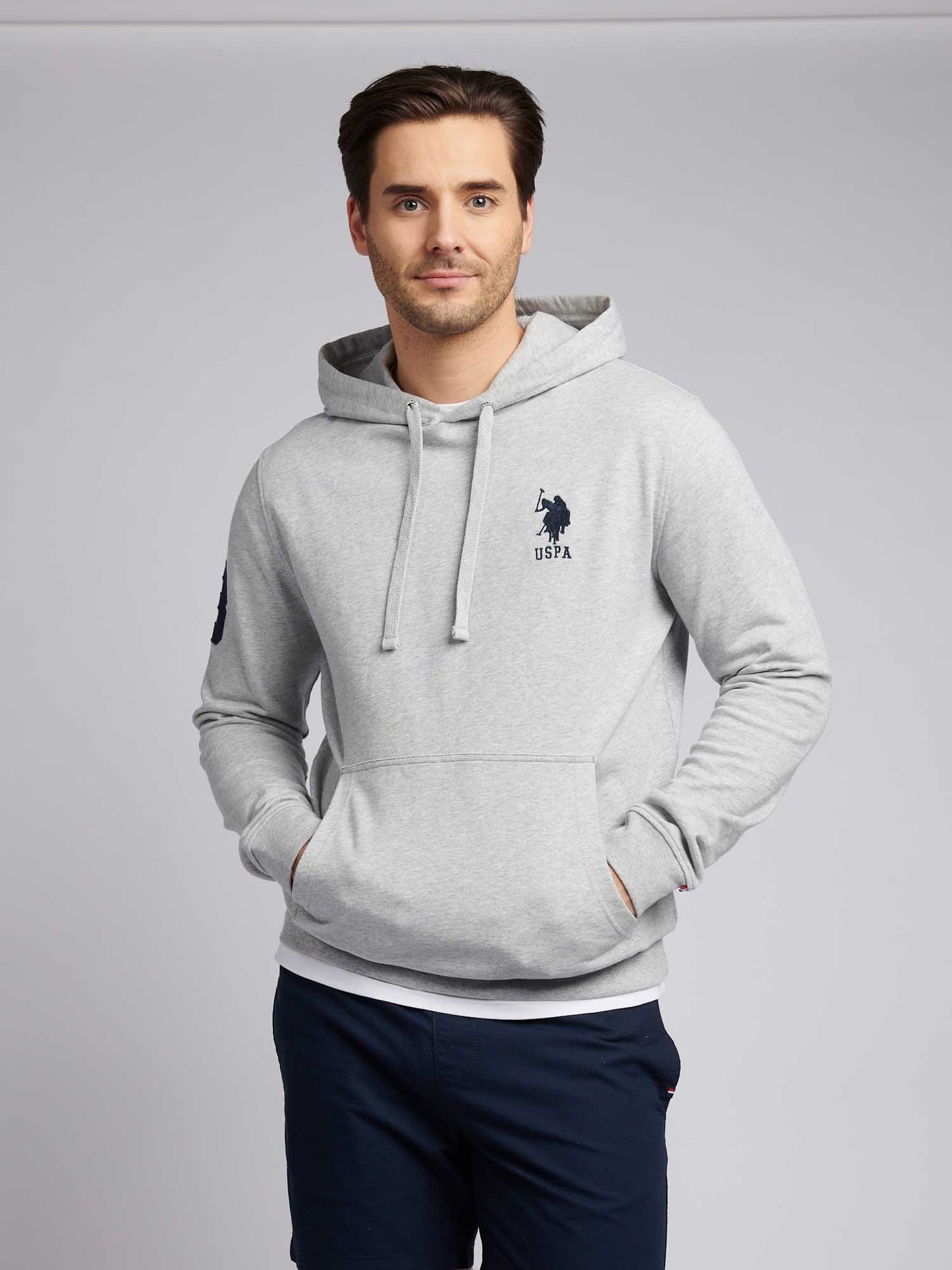 Mens Player 3 Loopback Hoodie in Mid Grey Marl