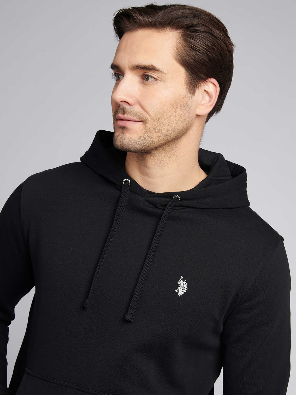 Mens Double Horsemen Loopback Zip Hoodie Mid Grey Marl
