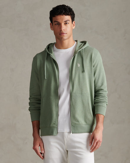 Mens Double Horsemen Loopback Zip Hoodie Sea Spray