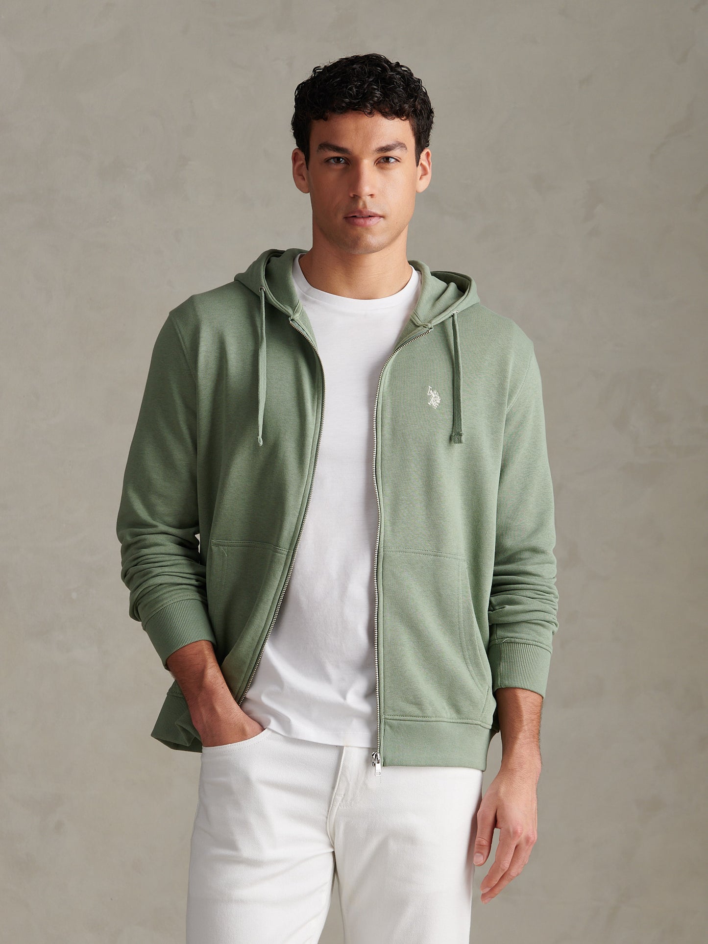 Mens Double Horsemen Loopback Zip Hoodie Sea Spray