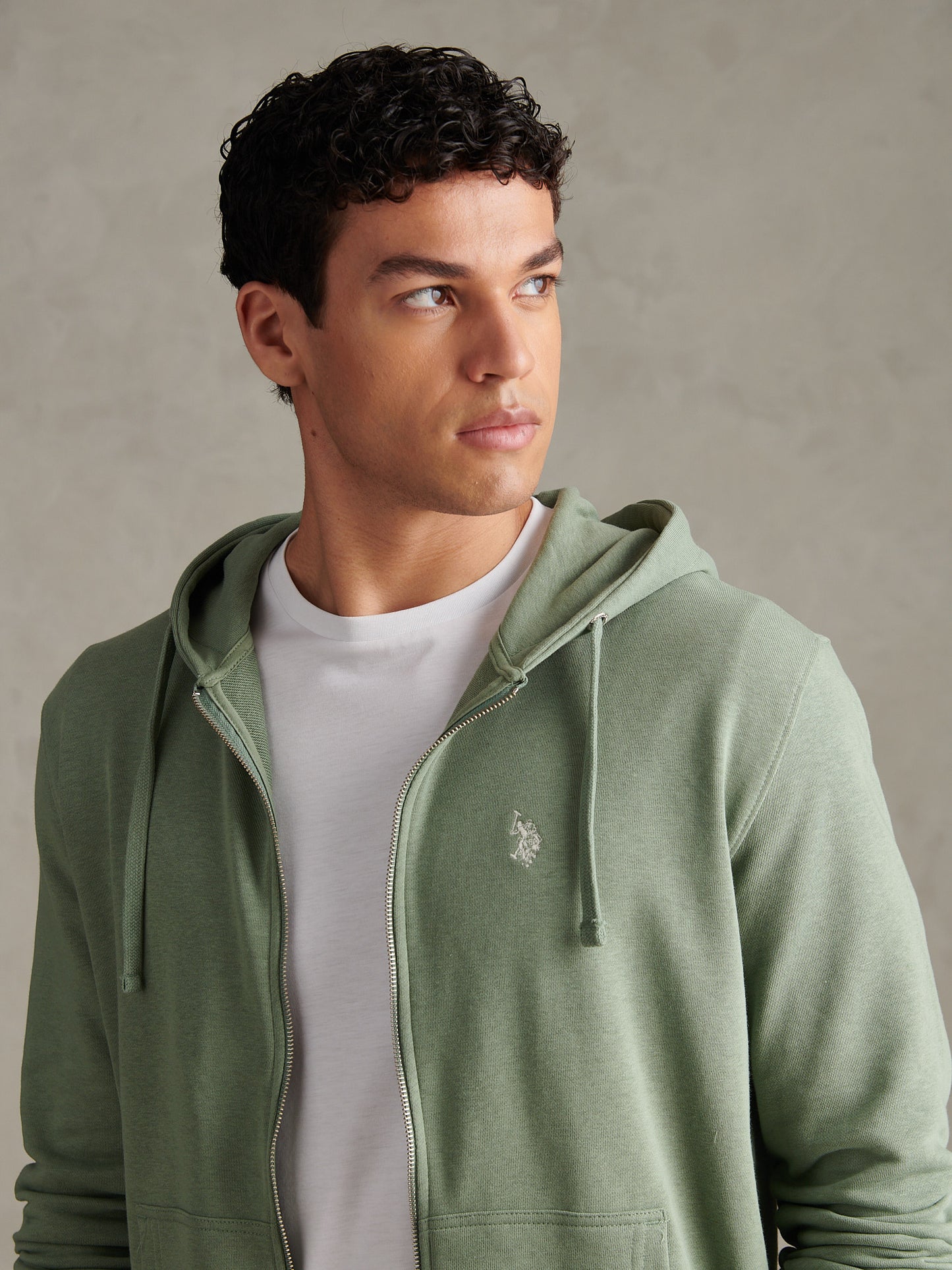 Mens Double Horsemen Loopback Zip Hoodie Sea Spray