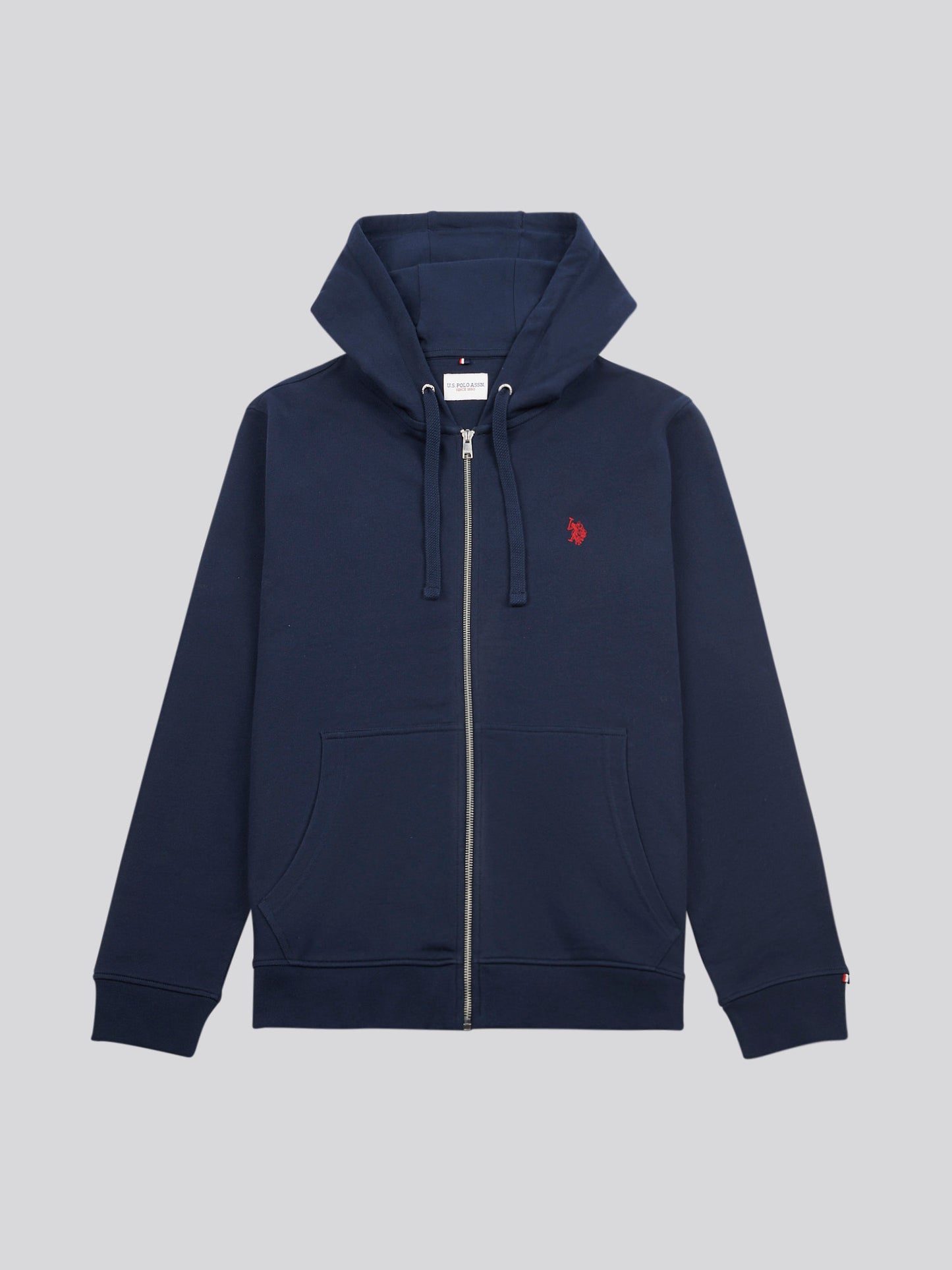 Mens Double Horsemen Loopback Zip Hoodie in Dark Sapphire Navy / Haute Red DHM