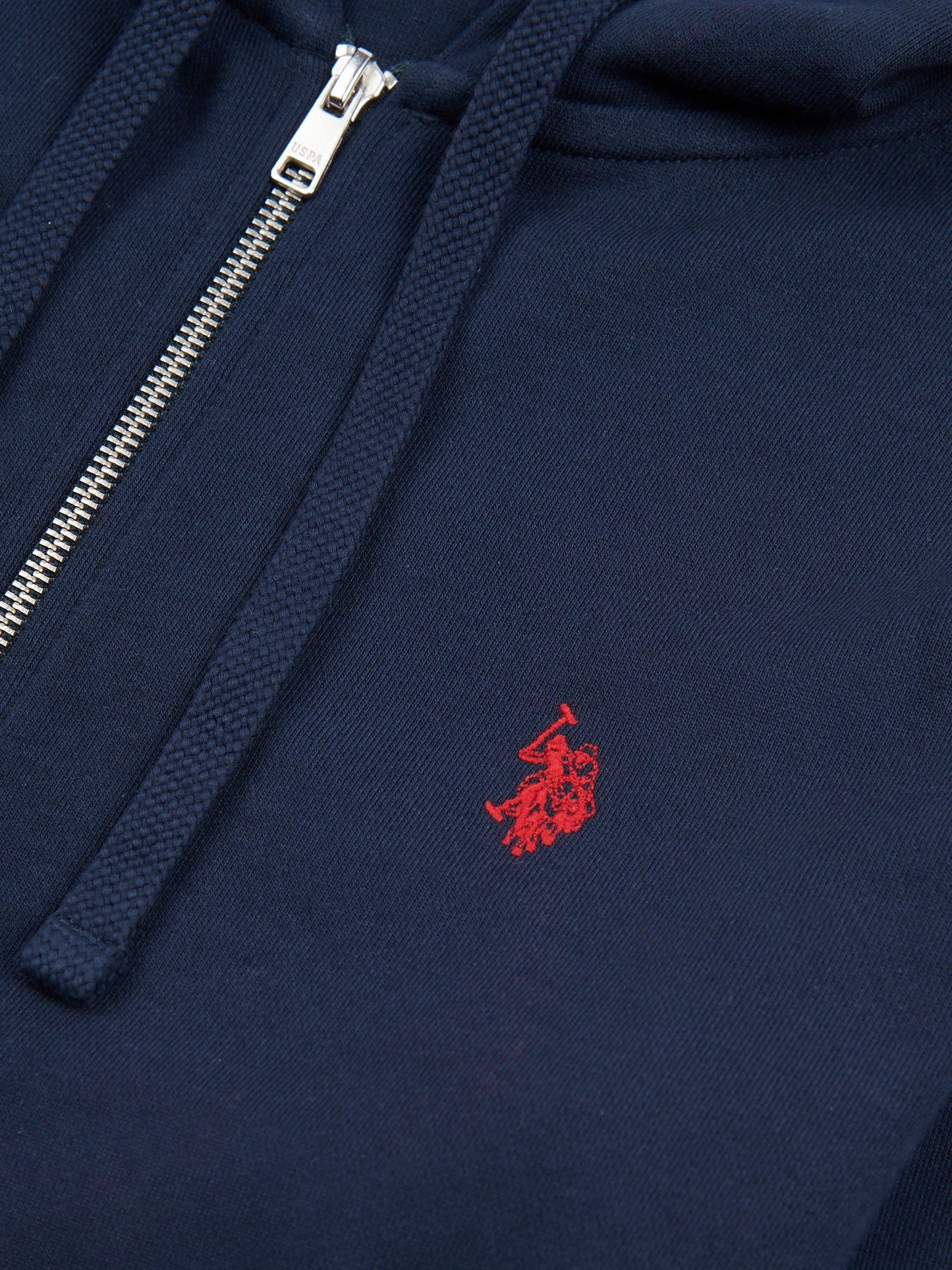 Mens Double Horsemen Loopback Zip Hoodie in Dark Sapphire Navy / Haute Red DHM