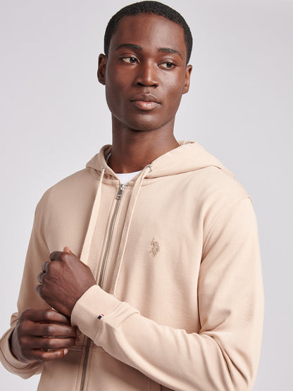 Mens Double Horsemen Loopback Zip Hoodie in Doeskin