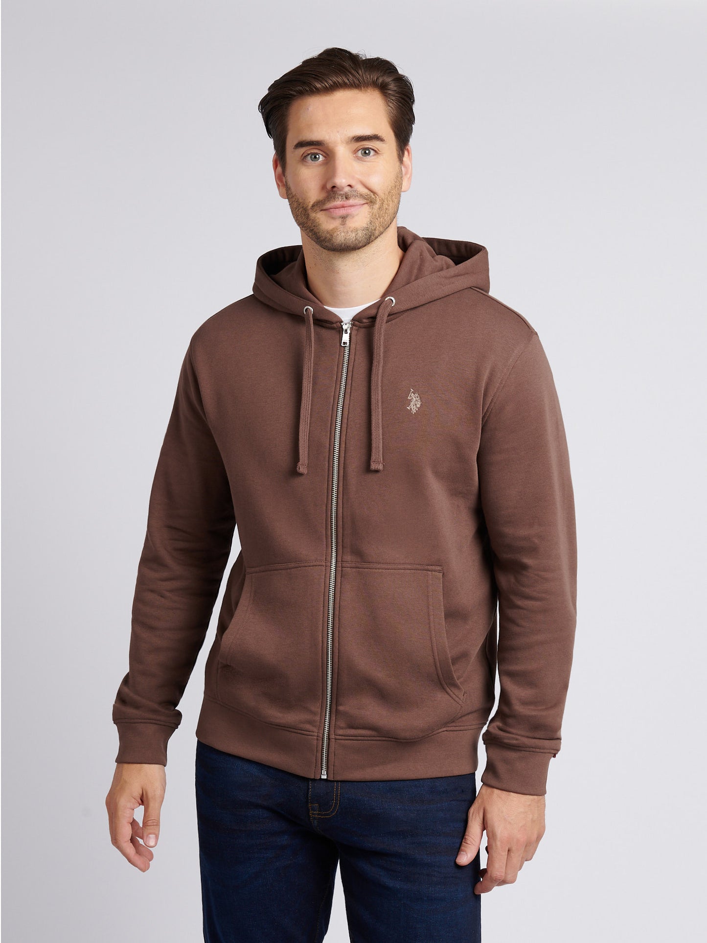 Mens Double Horsemen Loopback Zip Hoodie Chocolate Martini