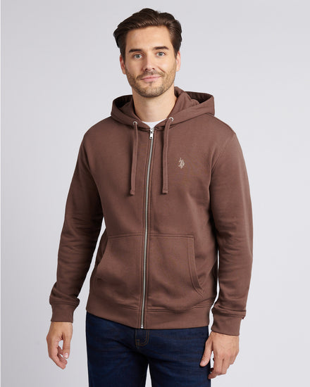 Mens Double Horsemen Loopback Zip Hoodie Chocolate Martini