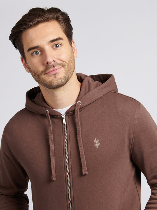 Mens Double Horsemen Loopback Zip Hoodie Chocolate Martini