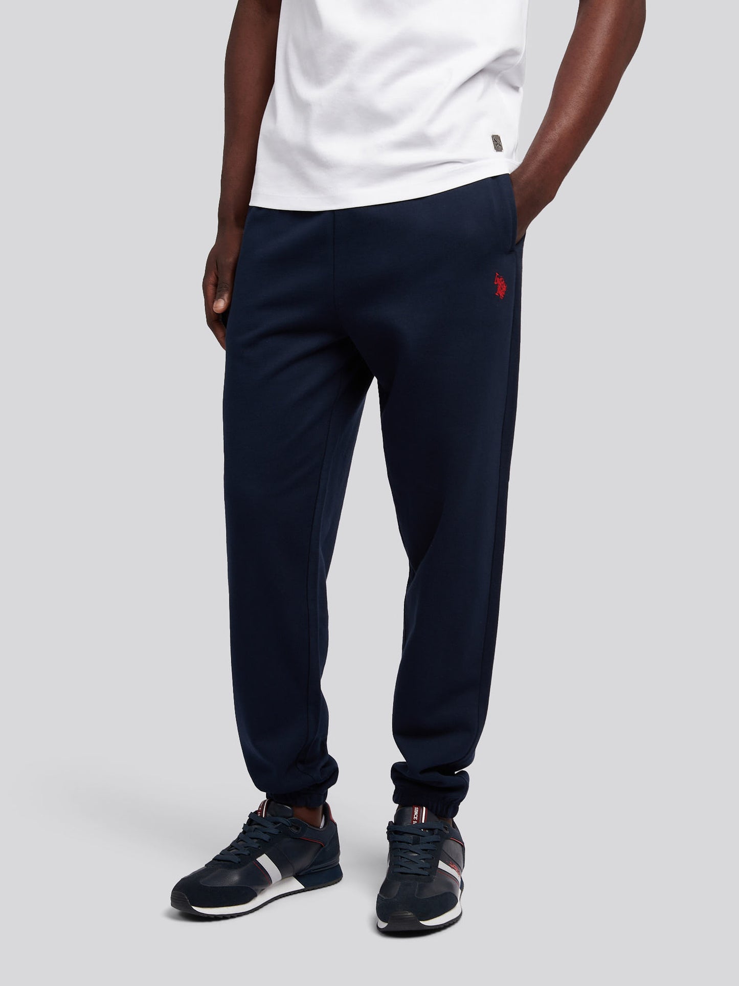 Mens Elasticated Cuff Loopback Jogger in Dark Sapphire Navy / Haute Red DHM